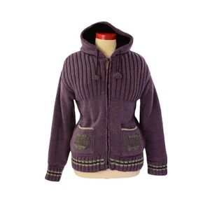 Kyber Outerwear Sweater Coat w Polar Fleece Lining Printed Purple Womens L